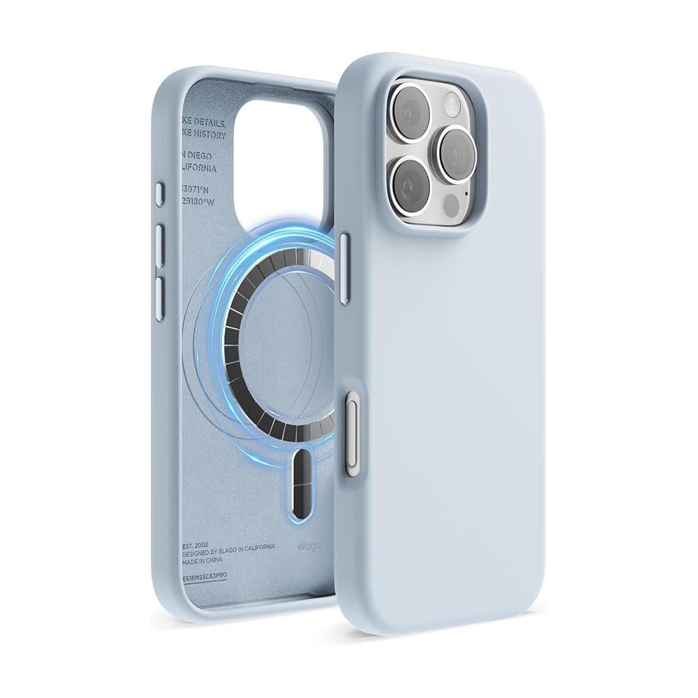 Elago Magnetic Liquid Silicone For iPhone 16 Pro Case Cover Compatible With Magsafe Shockproof, Light Blue
