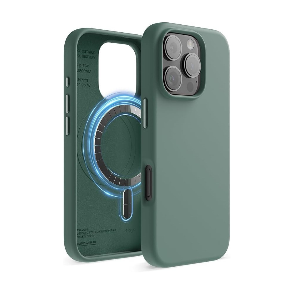 Elago Magnetic Liquid Silicone For iPhone 16 Pro Case Cover Compatible With Magsafe Shockproof, Midnight Green