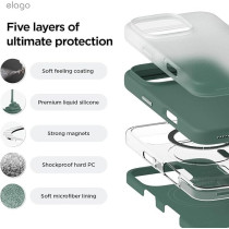 Elago Magnetic Liquid Silicone For iPhone 16 Pro Case Cover Compatible With Magsafe Shockproof, Midnight Green