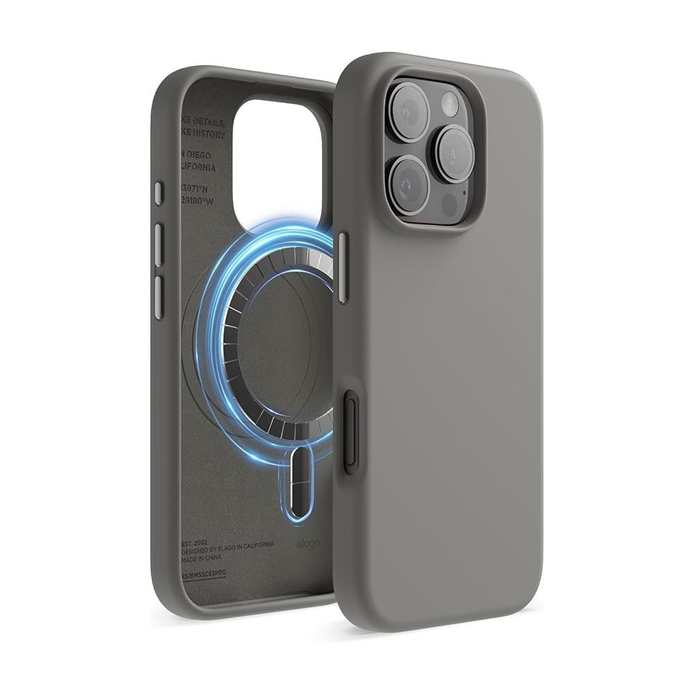 Elago Magnetic Liquid Silicone For iPhone 16 Pro Case Cover Compatible With Magsafe Shockproof, Medium Gray