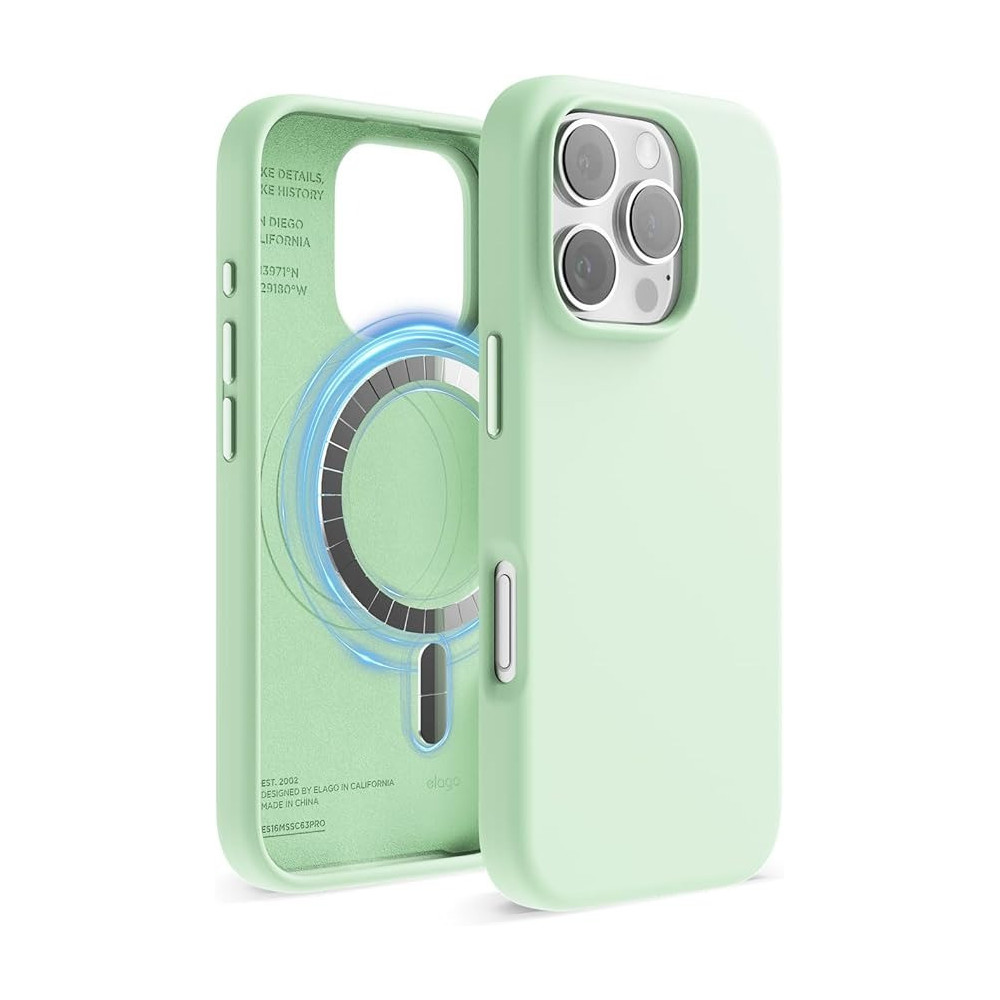 Elago Magnetic Liquid Silicone For iPhone 16 Pro Case Cover Compatible With Magsafe Shockproof, Soft Mint