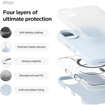 Elago Magnetic Liquid Silicone For iPhone 16 Plus Case Cover Compatible With Magsafe Shockproof, Light Blue
