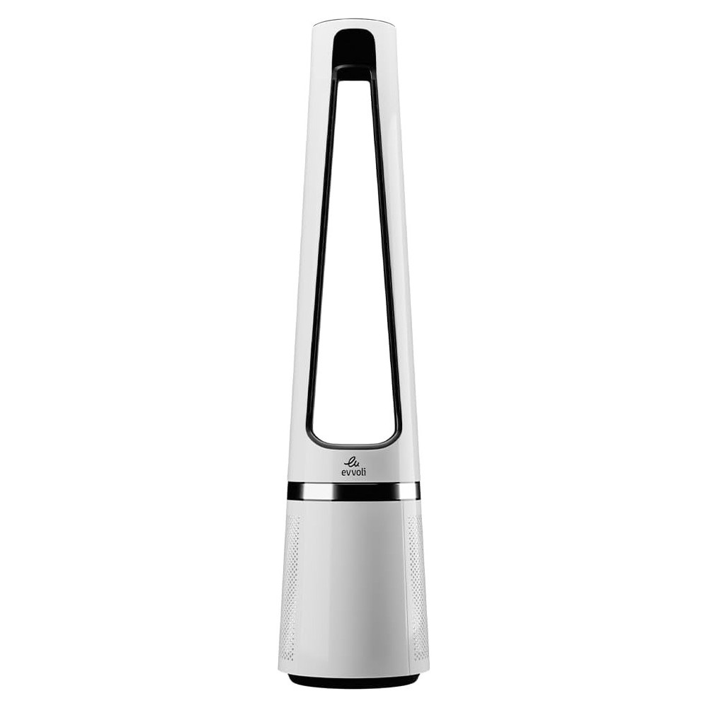 Evvoli Bladeless Pure Cool Fan And Air Purifier With True Hepa Filter And Remote Controlled, Large Size, 12 Speed, Removes Allergens, Pollutants, Dust, Mold, Vocs, Night Light, Low Noise, EVPF-50W