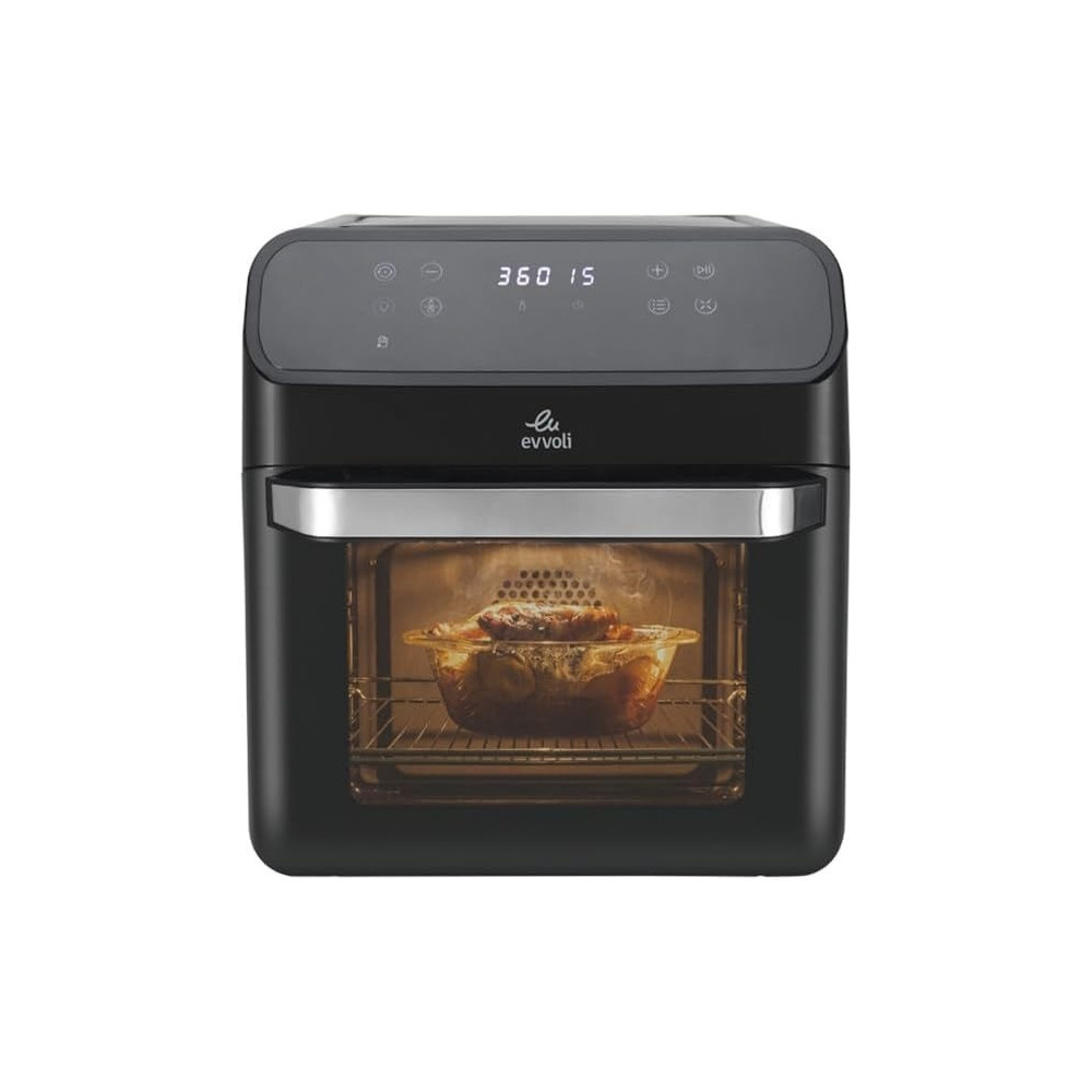 Evvoli Air Oven 12 Liters With Multi-Functions Digital Control Panel Display And 8 Preset Programs 1850W, EVKA-AO1212B, Black