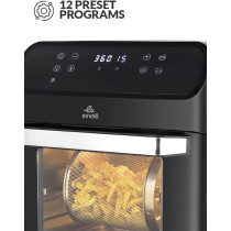 Evvoli Air Oven 12 Liters With Multi-Functions Digital Control Panel Display And 8 Preset Programs 1850W, EVKA-AO1212B, Black