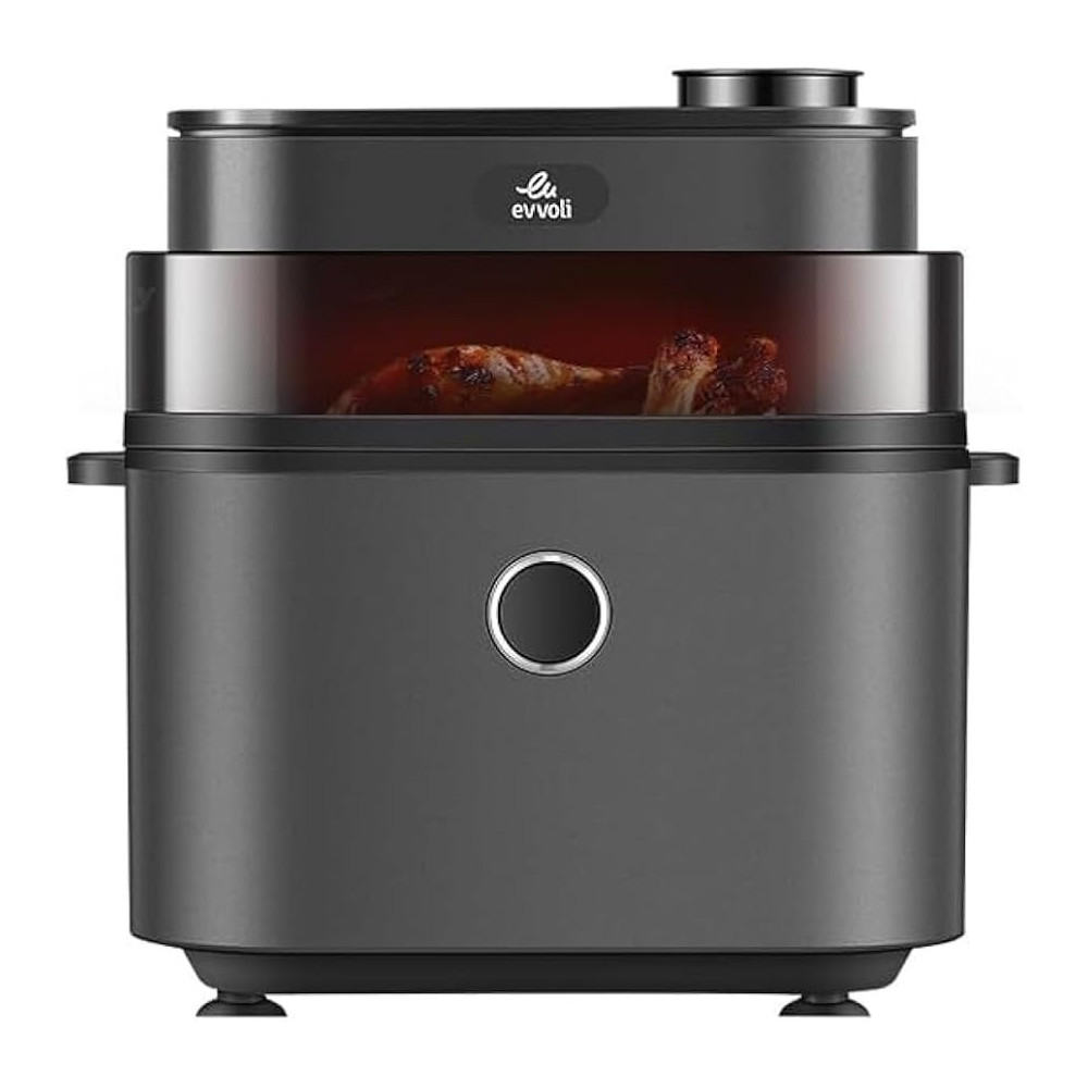 Evvoli Air Fryer 8 Liters With Digital Control Panel Display, 8 Preset Programs And Juicy And Crispy Options 1650W, EVKA-AF8008D, Black