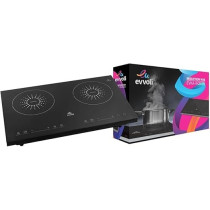 Evvoli Induction Cooktop 2 Burners With 9 Stage Power Settings,Soft Touch Control And Safty Switch, 3500W, EVKA-IH201B, Black