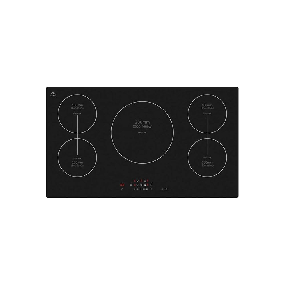 Evvoli Built-In Induction Hob 5 Burners Soft Touch Control With 9 Stage Power Setting And Safety Switch, EVBI-IH905B, Black