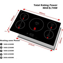 Evvoli Built-In Induction Hob 5 Burners Soft Touch Control With 9 Stage Power Setting And Safety Switch, EVBI-IH905B, Black