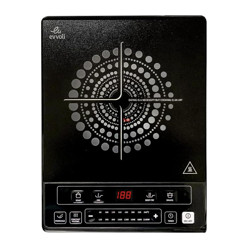 Evvoli Induction Hob 2100W Soft Touch Control With 8 Stage Power Setting And 6 Cooking Programs, EVKA-IH106S, Black