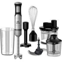 Evvoli 6-In-1 Stainless Steel Stem Hand Blender With Food Processor 2L, Whisk, Potato Masher, Beaker 600 Ml And Chopper 1000 Ml, EVKA-HBL6B, Black
