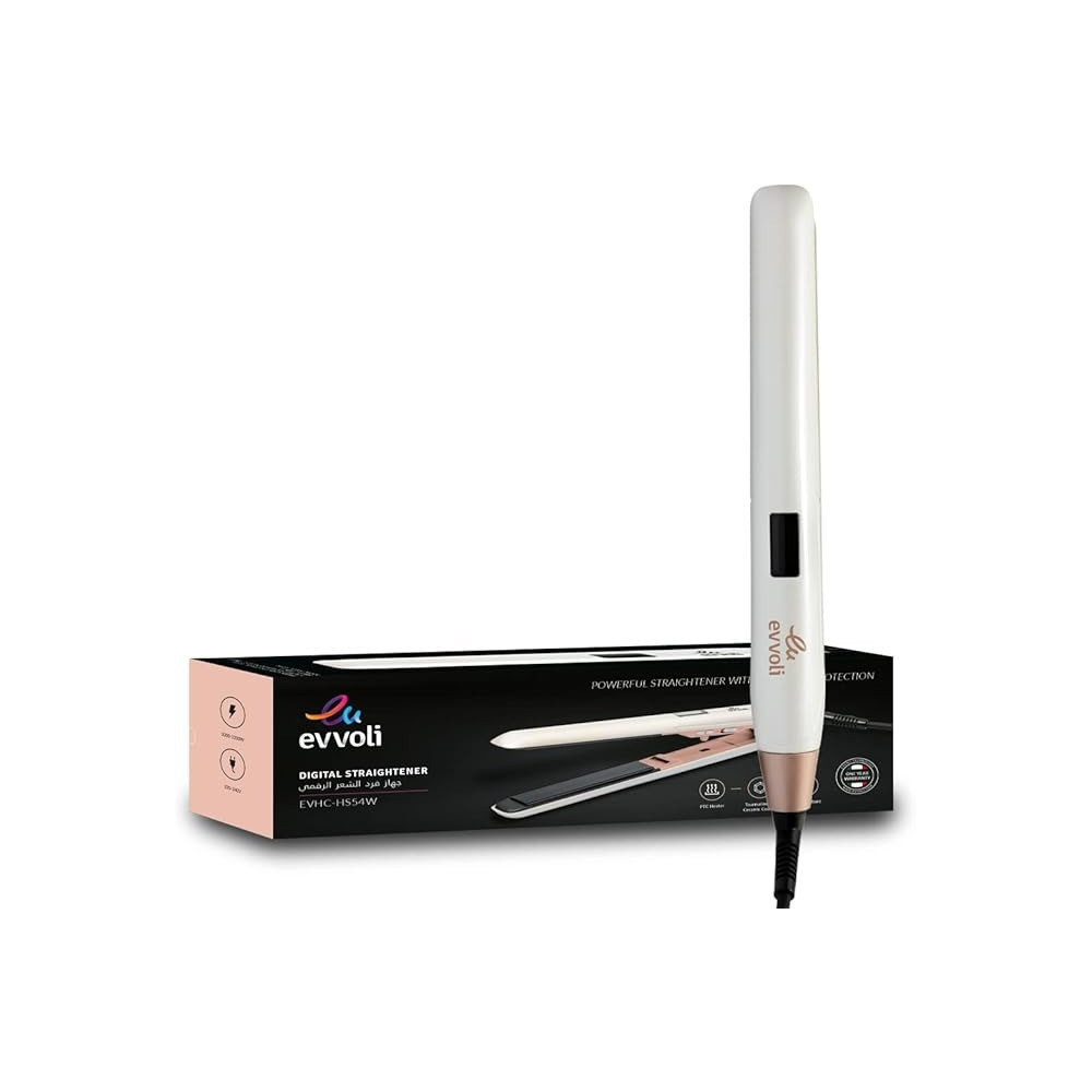 Evvoli Digital Straightener, Tourmaline On Ceramic Coating, Ptc Heater, Ionic Feature, EVHC-HS54W