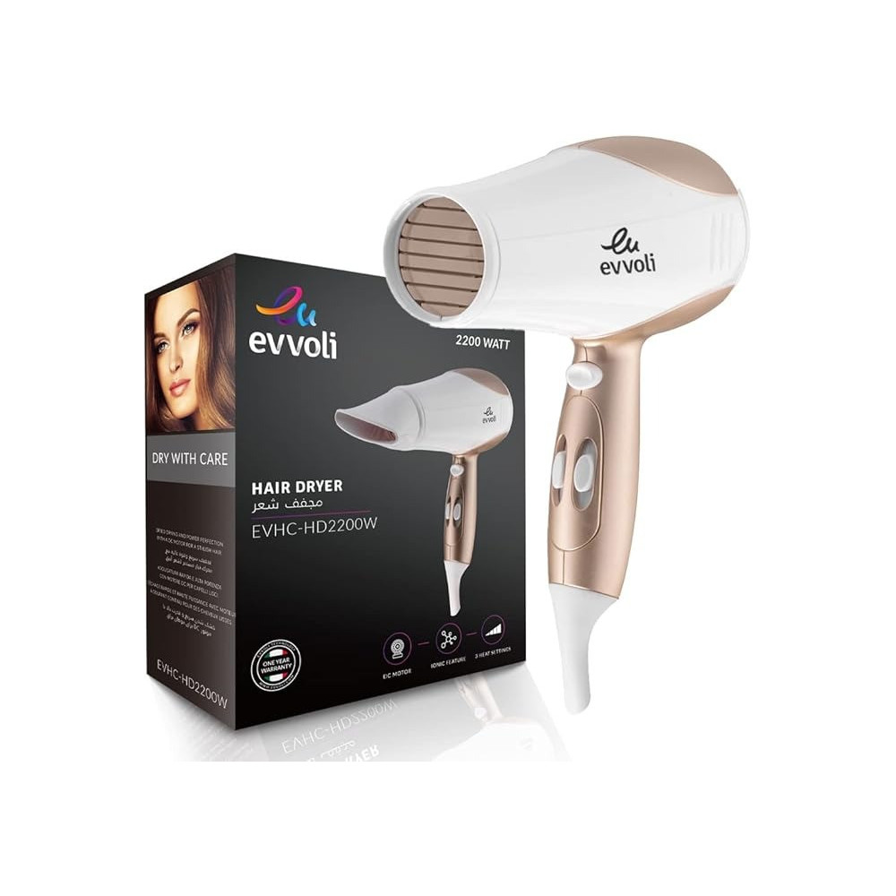 Evvoli Hair Dryer, 2200W, Powerful Dc Motor, Fast Drying Hair Dryer With 2 Speeds And 3 Settings, EVHC-HD2200W