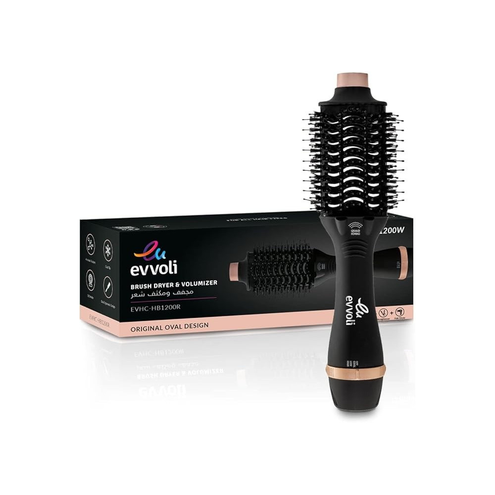 Evvoli Brush Dryer And Volumizer 3 In1, Powerful Dc Motor Fast Drying Hair Dryer With 4 X Ionic Feature And Cool Tip, 1200W, EVHC-HB1200R