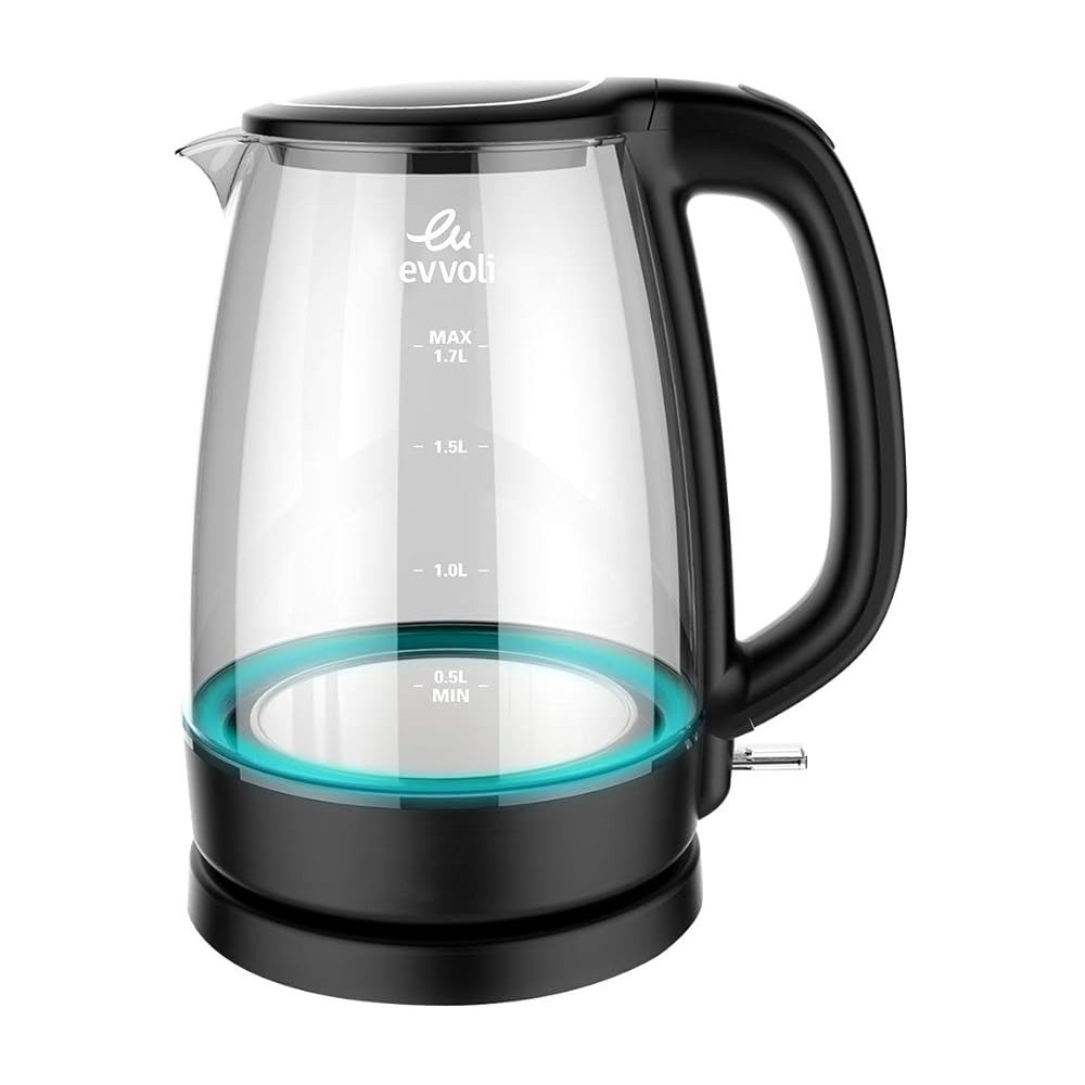 Evvoli Glass Body Kettle, 1.7 Liter, EVKA-KE17MB
