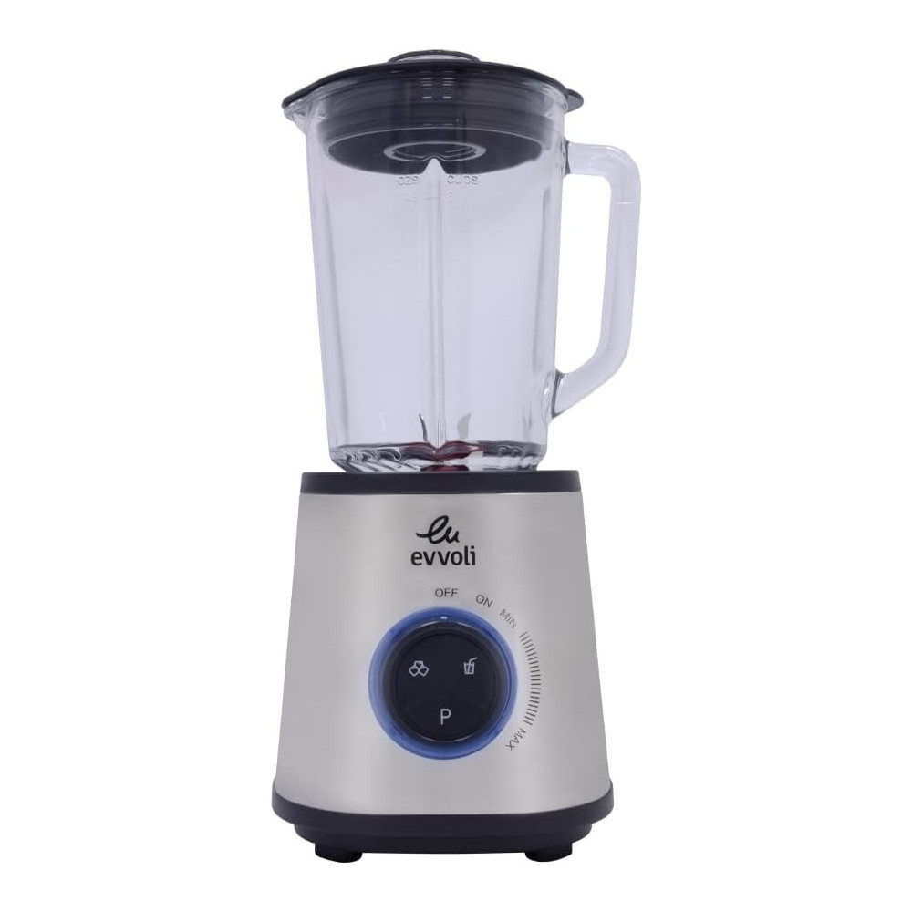 Evvoli Blender 1.5 Liters With Glass Jar High Power Premium, Ice Crusher, 1500W, Smart Program Selection Stainless Steel And Black, EVKA-BL15SB