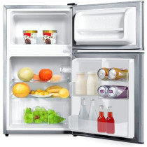 Evvoli Top Mount Refrigerator, 100 Liters, Adjustable Leg, Interior Light, Defrost Type, Silver, EVRFM-100LS
