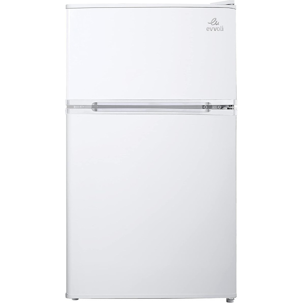 Evvoli Top Mount Refrigerator, 100 Liters, Adjustable Leg, Interior Light, Defrost Type, White, EVRFM-100LW