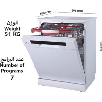 Evvoli Freestanding Dishwasher, 15 Place Settings, Residual Heating Dry With Child Lock, White, EVDW-153HW