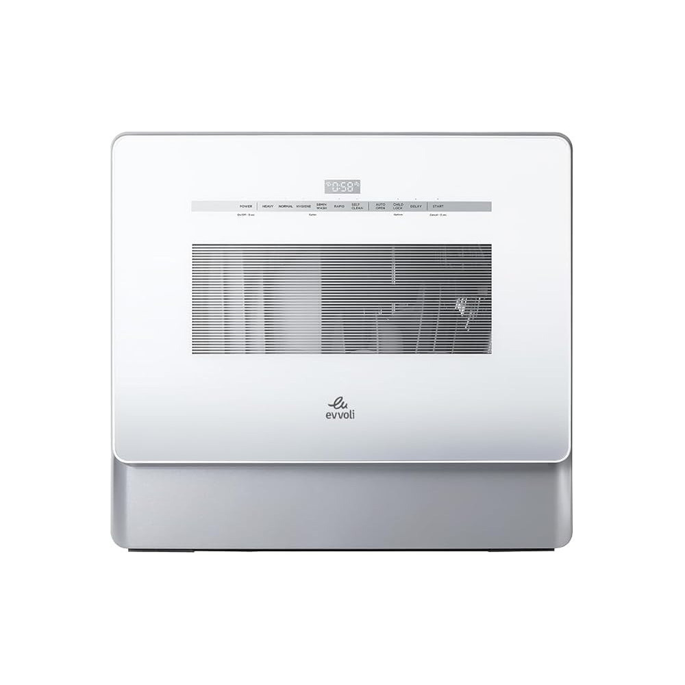Evvoli Table Top Dishwasher, 5 Place Settings, Residual Heating Dry, Auto Door Open, Child Lock, Touch Control, EVDW-5W