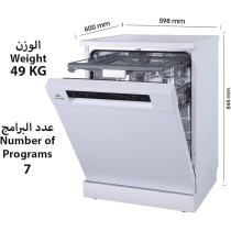 Evvoli Free Standing Dishwasher 7 Programs 14 Place Setting, 3 Rack Levels, High Energy Efficiency, Quiet, White Colour, EVDW-143MW