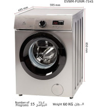 Evvoli 7 Kg 1400 Rpm Front Load Washing Machine, Silver, EVWM-FUNM-714S