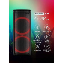 Evvoli Portable Party Speaker Bluetooth With Two Wireless Mic And Colorful LED Dazzled Lights, 80W, Black, EVAUD-PT80B