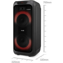 Evvoli Portable Party Speaker Bluetooth With Two Wireless Mic, Built In Lights And Splashproof Design, 160W, Black, EVAUD-PT160B