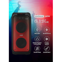 Evvoli Portable Party Speaker Bluetooth With Two Wireless Mic, Built In Lights And Splashproof Design, 160W, Black, EVAUD-PT160B