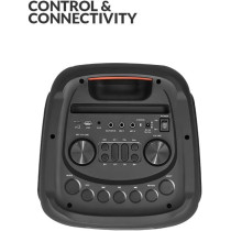 Evvoli Portable Party Speaker Bluetooth With Two Wireless Mic, Built In Lights And Splashproof Design, 160W, Black, EVAUD-PT160B