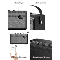 Evvoli Portable Wireless Retro Bluetooth Speaker With 50W Heavy Bass Speaker For Home, Outdoor, Office And Party, Black, EVAUD-RB51A