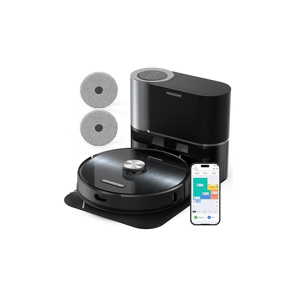 Proscenic M9 Robot Vacuum Cleaner with Double Rotating Mops Hands-Free Cleaning up to 7 Weeks Lidar Navigation 2.5L Self Emptying Station Alexa/Siri/App 4500Pa 3-In-1 Robot Vacuum for Pet Hair, Black, 1 Year Warranty