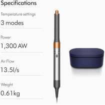Dyson Airwrap Complete Long Curling Iron With 6 Accessories Prussian Blue/Rich Copper, HS05, Blue/Rose, 1 Year Warranty