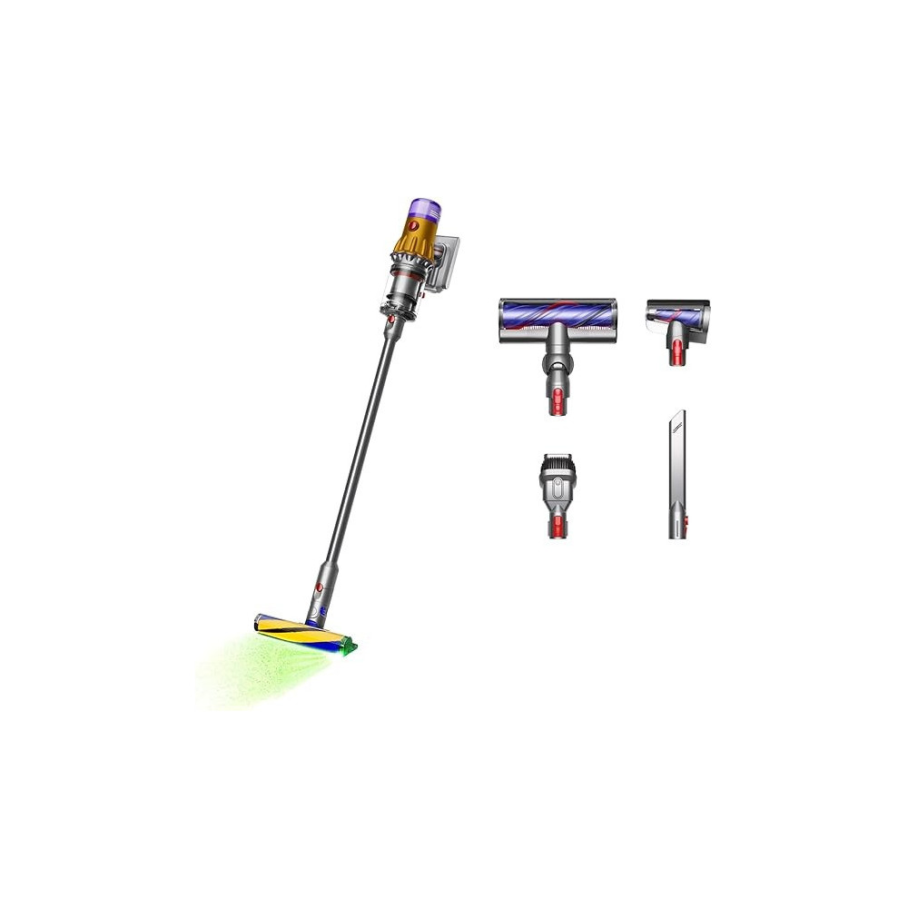 Dyson V12 Detect Slim Cordless Vacuum Cleaner, Yellow/Iron, Silver, 1 Year Warranty