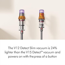 Dyson V12 Detect Slim Cordless Vacuum Cleaner, Yellow/Iron, Silver, 1 Year Warranty