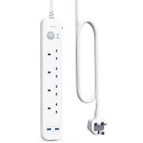 Anker Extension Lead With 2 USB Ports And 4 Wall Outlets, Power Strip With USB Charging And Surge Protection, White