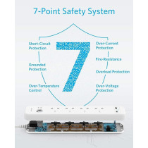 Anker Extension Lead With 2 USB Ports And 4 Wall Outlets, Power Strip With USB Charging And Surge Protection, White