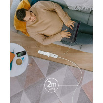 Anker Extension Lead With 2 USB Ports And 4 Wall Outlets, Power Strip With USB Charging And Surge Protection, White