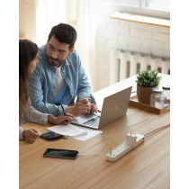 Anker Extension Lead With 2 USB Ports And 4 Wall Outlets, Power Strip With USB Charging And Surge Protection, White