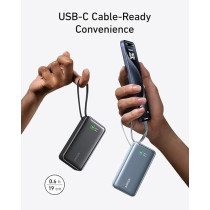 Anker 10,000 mAh With Built-In USB-C Cable, PD 30 W Nano Power Bank, Black