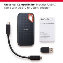 Sandisk 1Tb Extreme Portable Ssd Up To 1050Mb/S Usb C, Usb 3.2 Gen 2 External Solid State Drive Sdssde61 1T00 G25, Black, Sandisk Extreme Portable Ssd