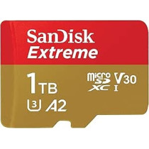 Sandisk 1Tb Extreme Microsdxc Card/Sd Adapter/Rescuepro Deluxe, Up To 190Mb/S, With A2 App Performance, Uhs I, Class 10, U3, V30, Red/Gold