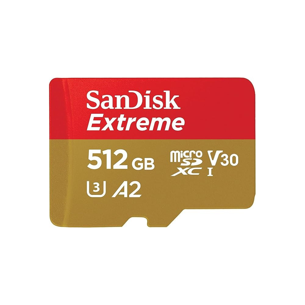 Sandisk 512Gb Extreme Microsd Uhs I Card For 4K Video On Smartphones, Action Cams And Drones 190Mb/S Read, 130Mb/S Write, SDSQZAV 512G GN6MN, Red/Gold