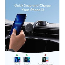 Anker Magnetic Wireless Charger Maggo, 613 Car Charging Mount With 2-Port Usb Charger, 5 Ft Usb-C To Usb-A Cable, Strong Alignment Only For Iphone 13, 12 /12 Pro /12 Max Mini