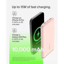 Belkin 10000Mah Portable Power Bank, Usb-C Portable Charger With 1 Usb-C Port And 2 Usb-A Ports, Battery Pack For Up To 15W Charging For Iphone, Samsung Galaxy, Airpods, Ipad, Rose Gold