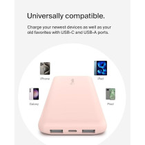 Belkin 10000Mah Portable Power Bank, Usb-C Portable Charger With 1 Usb-C Port And 2 Usb-A Ports, Battery Pack For Up To 15W Charging For Iphone, Samsung Galaxy, Airpods, Ipad, Rose Gold