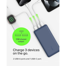 Belkin Usb C Portable Charger 20000 Mah, 20000 Power Bank With Type Input Output Port And 2 A Ports Included To Cable For Iphone, Galaxy, Blue