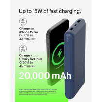 Belkin Usb C Portable Charger 20000 Mah, 20000 Power Bank With Type Input Output Port And 2 A Ports Included To Cable For Iphone, Galaxy, Blue