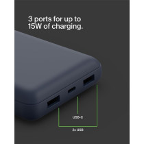 Belkin Usb C Portable Charger 20000 Mah, 20000 Power Bank With Type Input Output Port And 2 A Ports Included To Cable For Iphone, Galaxy, Blue