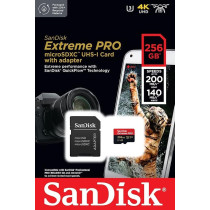 Sandisk 256GB Extreme Pro MicroSD Uhs I Card For 4K Video On Smartphones, Action Cams And Drones 200Mb/s Read, 140Mb/s Write, SDSQXCD 256G GN6MA, Red/Black